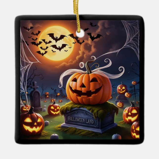 Halloween-Kürbis auf einen Kopfstein Keramikornament (Vorderseite)