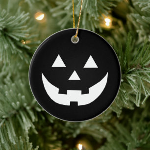 Halloween-Kürbis aus Schwarz-weißer Kürbislater Keramik Ornament