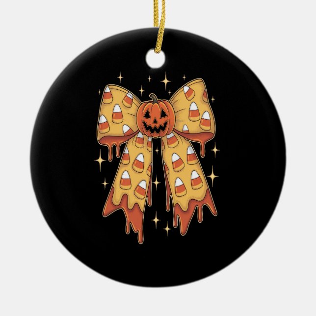 Halloween-Kürbis-Bogen Candy Corn Keramik Ornament (Vorne)