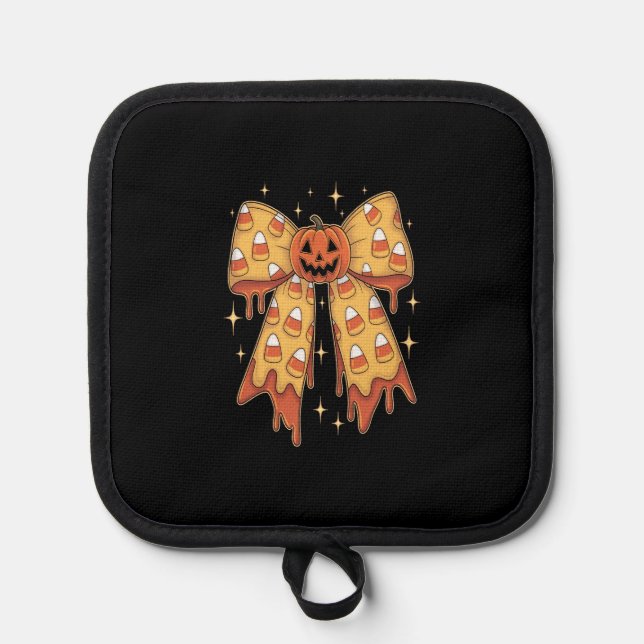 Halloween-Kürbis-Bogen Candy Corn Topflappen (Vorderseite)
