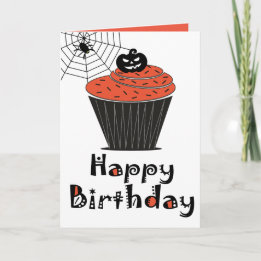 Halloween-Kürbis-Cupcake-Happy-Birthday-Karte Karte
