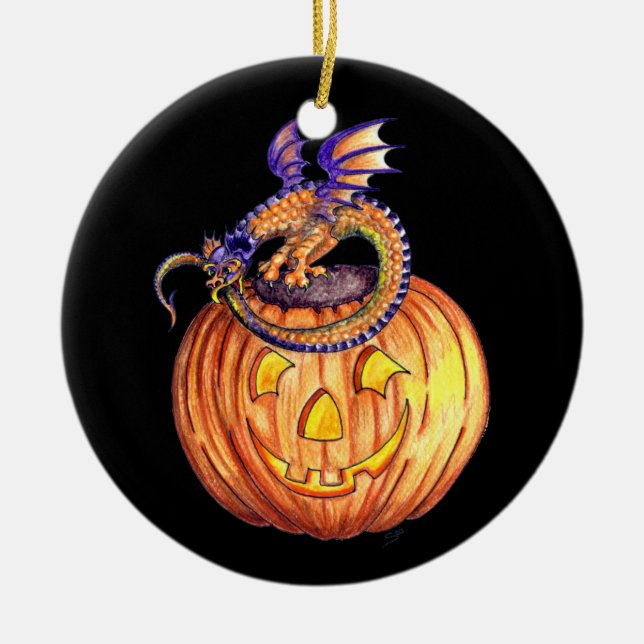 Halloween-Kürbis-Dracheverzierung Keramikornament (Vorne)
