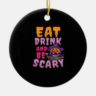Halloween-Kürbis Essen Trinken Sei Gruselig Keramik Ornament