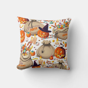 Halloween-Kürbis, farbenfrohe Süßigkeiten, nahtlos Kissen