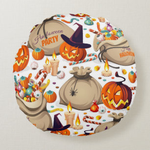 Halloween-Kürbis, farbenfrohe Süßigkeiten, nahtlos Rundes Kissen