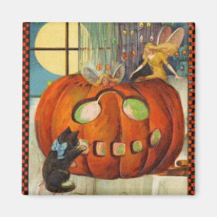 Halloween-Kürbis, Fee und schwarze Katze Magnet