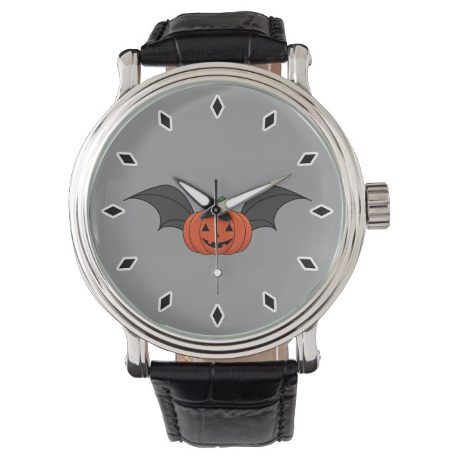 Halloween-Kürbis-Fledermaus Armbanduhr (Vorderseite)