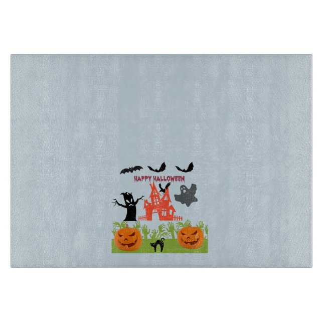 Halloween Kürbis, Fledermäuse, beängstigender Baum Schneidebrett (Vorderseite)