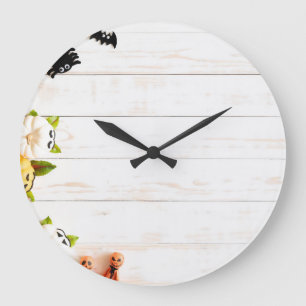 Halloween Kürbis, Fledermäuse, Spinnenansicht. Große Wanduhr