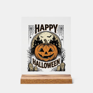 Halloween-Kürbis-Friedhof Vintage Gruseliges T-Shi Acrylschild
