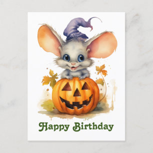 Halloween-Kürbis-Geburtstag-Maus Postkarte