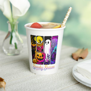 Halloween-Kürbis-Geist Pop Art Retro Schwarz Pappbecher