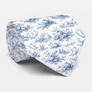 Halloween-Kürbis-Geist Toile de Jouy Muster Blau Krawatte