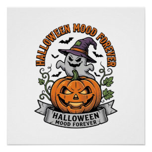 Halloween-Kürbis-Geist Vintage-Stich-Shirt_1 Poster