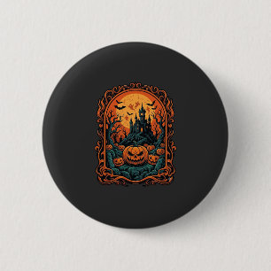 Halloween-Kürbis-Geisterhaus Vollmond Fledermäuse Button