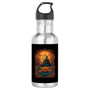 Halloween-Kürbis-Geisterhaus Vollmond Fledermäuse Edelstahlflasche