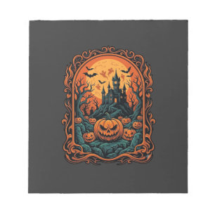Halloween-Kürbis-Geisterhaus Vollmond Fledermäuse Notizblock