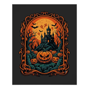 Halloween-Kürbis-Geisterhaus Vollmond Fledermäuse Poster