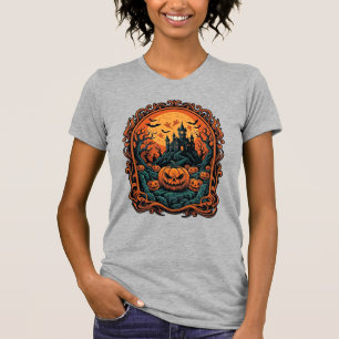 Halloween-Kürbis-Geisterhaus Vollmond Fledermäuse T-Shirt