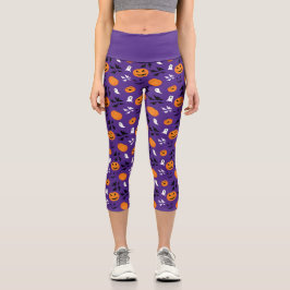 Halloween Kürbis Gespenster Fledermäuse lila Muste Capri Leggings