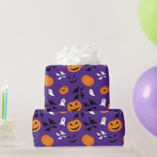 Halloween Kürbis Gespenster Fledermäuse lila Muste Geschenkpapier