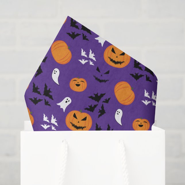 Halloween Kürbis Gespenster Fledermäuse lila Muste Seidenpapier (Geschenktüte)