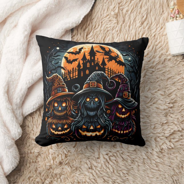 Halloween-Kürbis glüht unter Mondlicht Kissen (Decke)