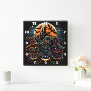 Halloween-Kürbis glüht unter Mondlicht Quadratische Wanduhr