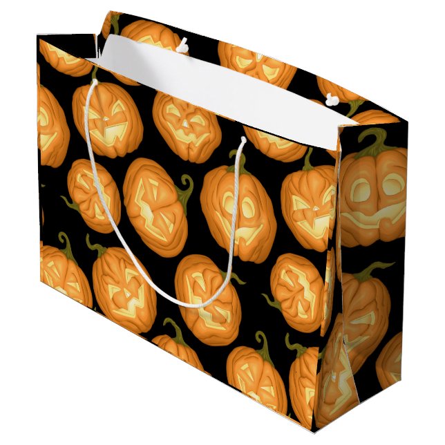 Halloween-Kürbis Große Geschenktüte (Rückseite Schrägansicht)