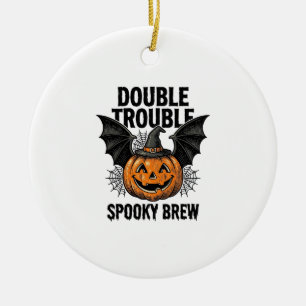 Halloween-Kürbis-Hexe Doppeltes Ärgernis Vintage-D Keramik Ornament