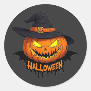 Halloween-Kürbis-Hexenhut Gruseliges Gesicht 🎃 Runder Aufkleber