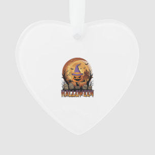 Halloween-Kürbis-Hexenhut-Schwarze Katze Vollmond_ Ornament