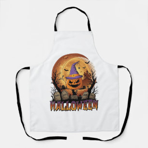 Halloween-Kürbis-Hexenhut-Schwarze Katze Vollmond_ Schürze