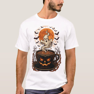 Halloween-Kürbis-Kaffeetasse-Geist-Vollmond-Fleder T-Shirt