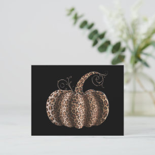 Halloween-Kürbis-Kariert-Leopard-Herbst-Thanksgivi Postkarte