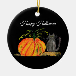 Halloween-Kürbis-Katze Cute Orange Keramik Ornament