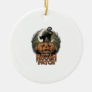 Halloween-Kürbis-Katze-Rau-Fleck-Vintage-Gravur Keramik Ornament