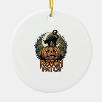 Halloween-Kürbis-Katze-Rau-Fleck-Vintage-Gravur Keramik Ornament