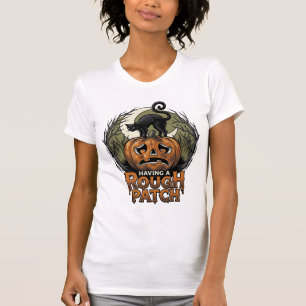 Halloween-Kürbis-Katze Rauher Fleck Vintage Gravur T-Shirt