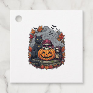 Halloween-Kürbis-Katze-Totenkopf-Sense-Autumn-Laub Geschenkanhänger