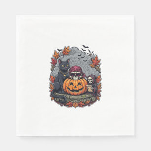 Halloween-Kürbis-Katze-Totenkopf-Sense-Autumn-Laub Serviette