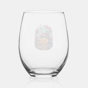 Halloween-Kürbis-Katze-Totenkopf-Sense-Autumn-Laub Weinglas Ohne Stiel