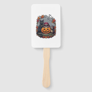 Halloween-Kürbis-Katze-Totenkopf-Sense-Autumn Lea Fächer