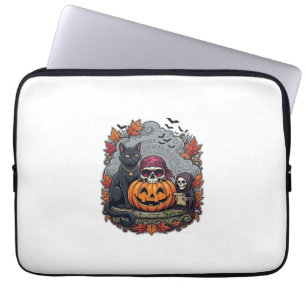Halloween-Kürbis-Katze-Totenkopf-Sense-Autumn Lea Laptopschutzhülle