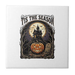Halloween-Kürbis-Katze Verlassene Vintage-Saison-S Fliese