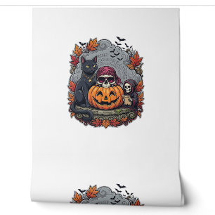 Halloween-Kürbis-Katzen-Schädel-Sense-Automat-Herb Tapete
