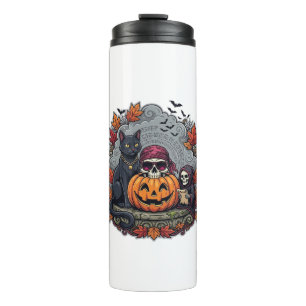 Halloween-Kürbis-Katzen-Schädel-Sense-Automat-Herb Thermosbecher