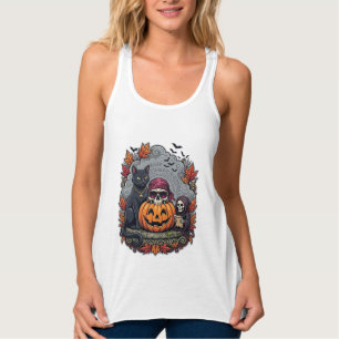 Halloween-Kürbis-Katzen-Schädel-Sense-Autumn-Laub Tank Top