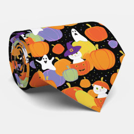 Halloween Kürbis Katzen und Geister bunt Krawatte