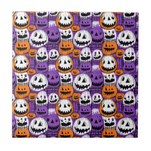 Halloween-Kürbis - Lila, Orange, Weiß Fliese